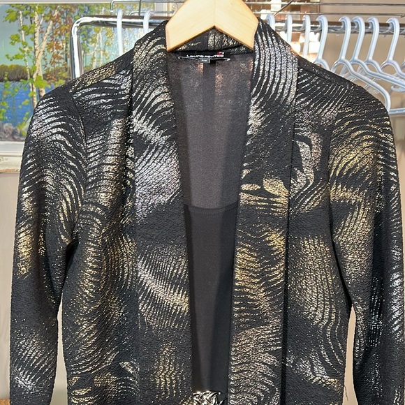 Vintage LAURA Petites Metallic Swirl Print Open Cardigan Built In Top P2P 17-18” - Picture 3 of 8